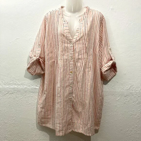 NWT Club Z Collection Long Roll Tab Sleeve Button Up Shirt Cover Up Tunic 2X - Picture 1 of 14